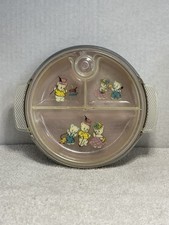 Vintage Hankscraft Baby Food Warming Dish Divided Plate Cartoon 1940s 1950s USA