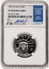 1997-W Proof Platinum Eagle 1/2 oz Rhett Jeppson NGC PF70 3800.00 per troy oz