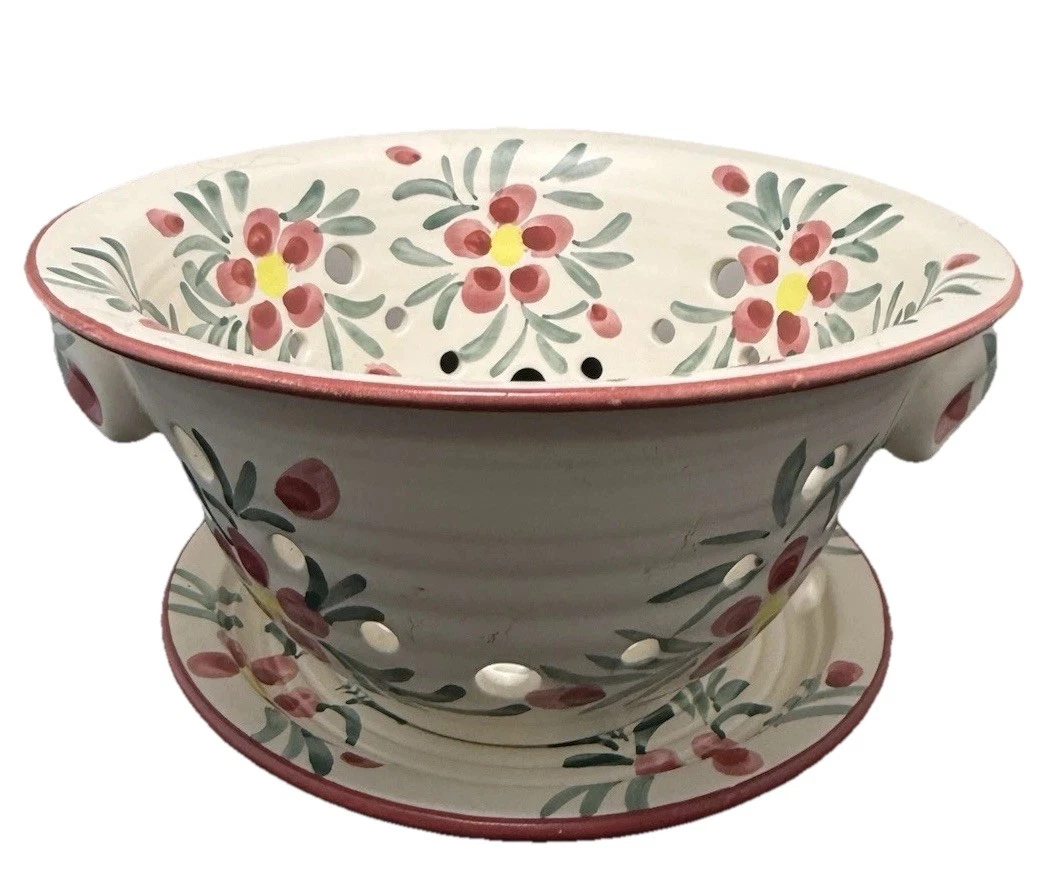 New Debco Ceramic Berry Strainer Bowl Small Colander & Plate Farmhouse Country