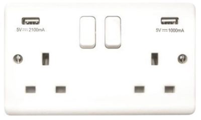 Prise Électrique Murale Contactum - Type G Britannique Avec 2 USB 3.1A - Blanche NEUVE