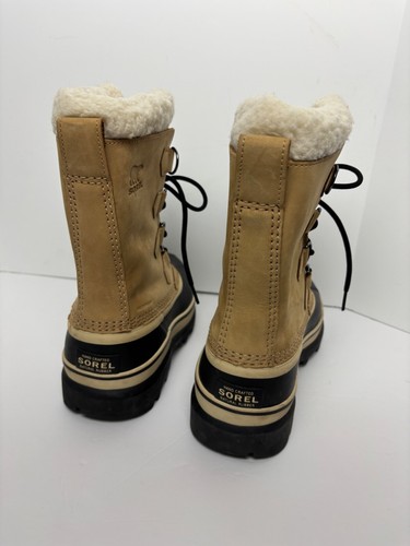 Sorel Caribou Tan Black Nubuck Leather Waterproof Snow Boots size 8 Women - Picture 3 of 15