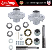 Set of 2 Trailer Axle Kits With 4 on 4" Bolt Idler 1" Hub & Round Bt8 Spindle