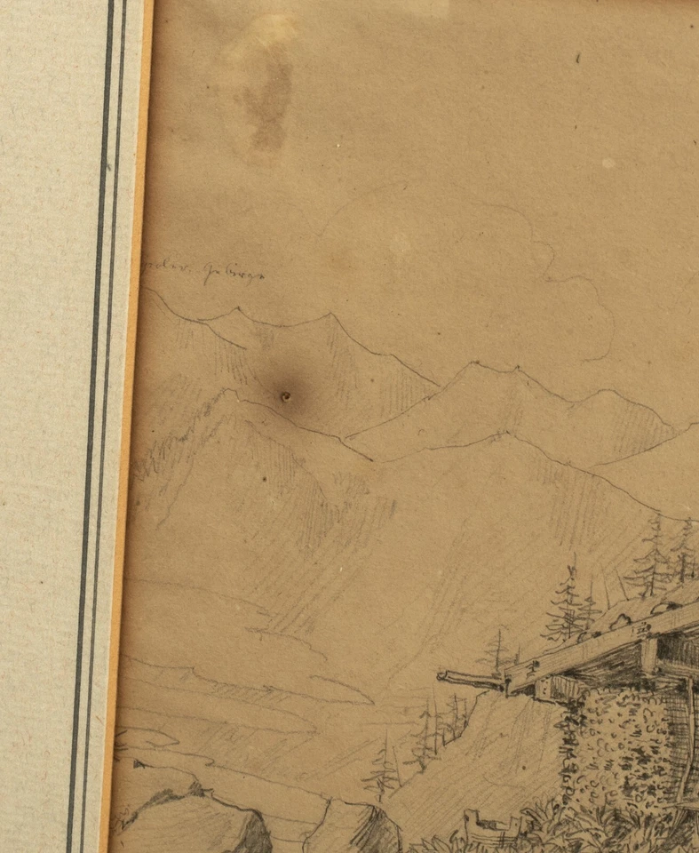 Antiguo dibujo a lápiz de paisaje bávaro alemán, firmado ilegalmente, 1811, enmarcado Foto 4 de 4