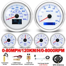 6 Gauge Set 85mm White GPS Speedometer 80MPH/120KM/H Tacho 8000RPM with Sensor