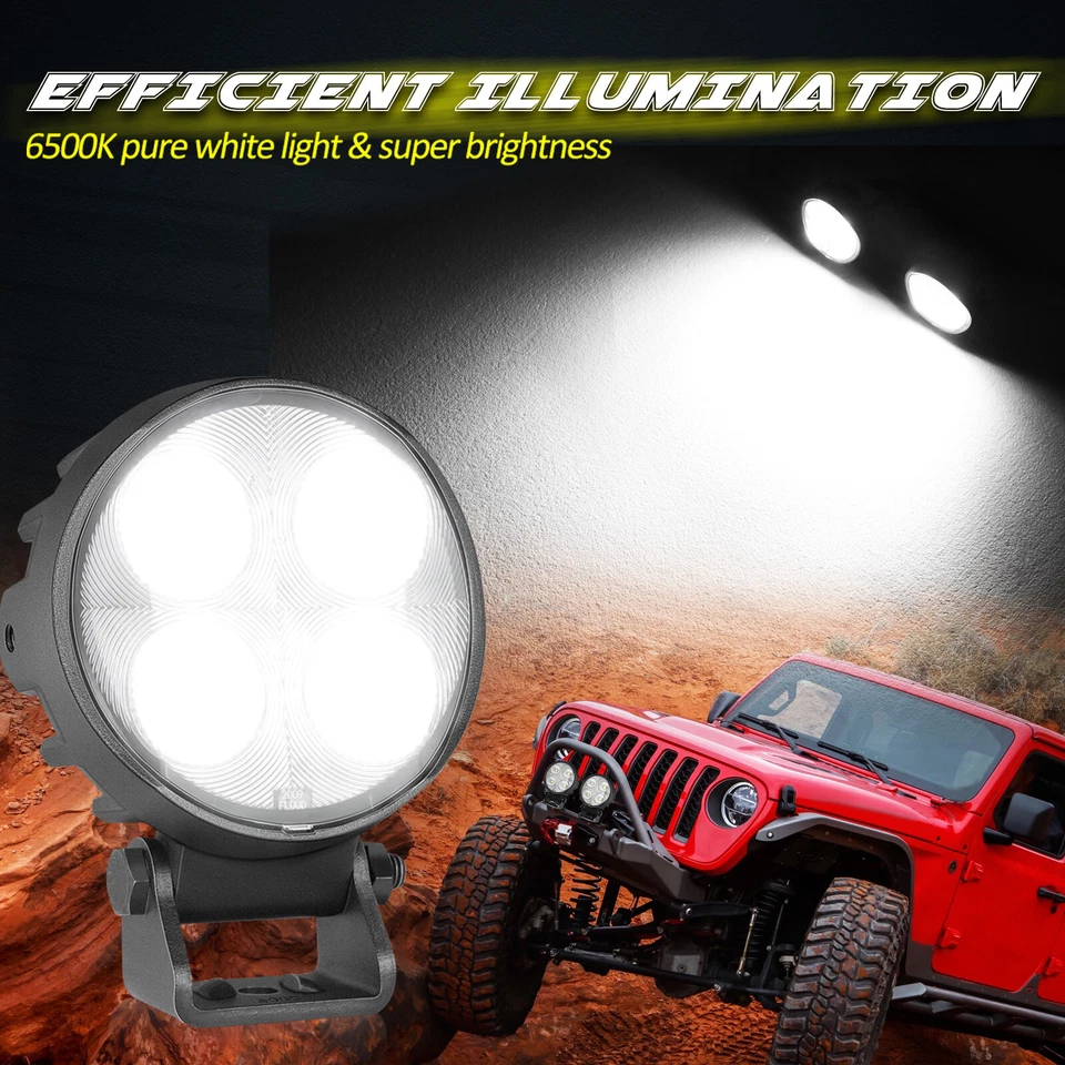 2X For Ford Bronco 4" 80W LED Round Off Road Combo Driving Lights Pods 6500k 12V - Image 3 of 4