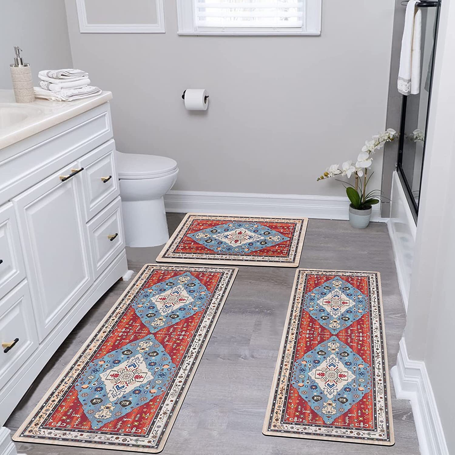 Pauwer Kitchen Rugs Set of 3 Boho Kitchen Mat Rug Non Skid Floor Carpet