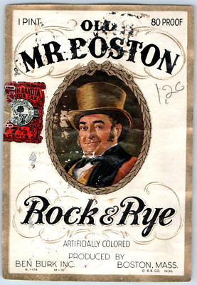 1920s-30s Old Mr. Boston Rock & Rye Ben Burk Inc. Boston Liqour Label WL3