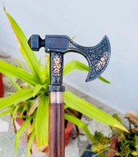 Viking Axe Head Handle Victorian Handcrafted Wooden Walking Stick Cane Gift