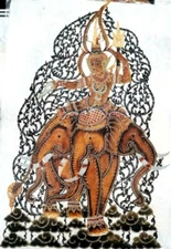 Thailand Handmade Carving Genuine Leather Sheet Painted Wall Decoration 51*33