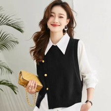 Lady Knitted Vest Waistcoat Tops Jumper Striped Sweater Tank Tops Knitwear Vest