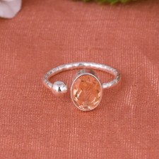 Morganite Quartz Adjustable Ring 925 Sterling Silver Engagement Gift For Her