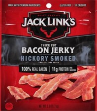 Jack Link's Bacon Jerky, Hickory Smoked, 2.5 oz. Bag - Flavorful Ready to Eat Me