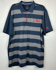Adidas Golf Polo Shirt Men XL USA Logo Striped Blue Gray Striped Preppy Nautical
