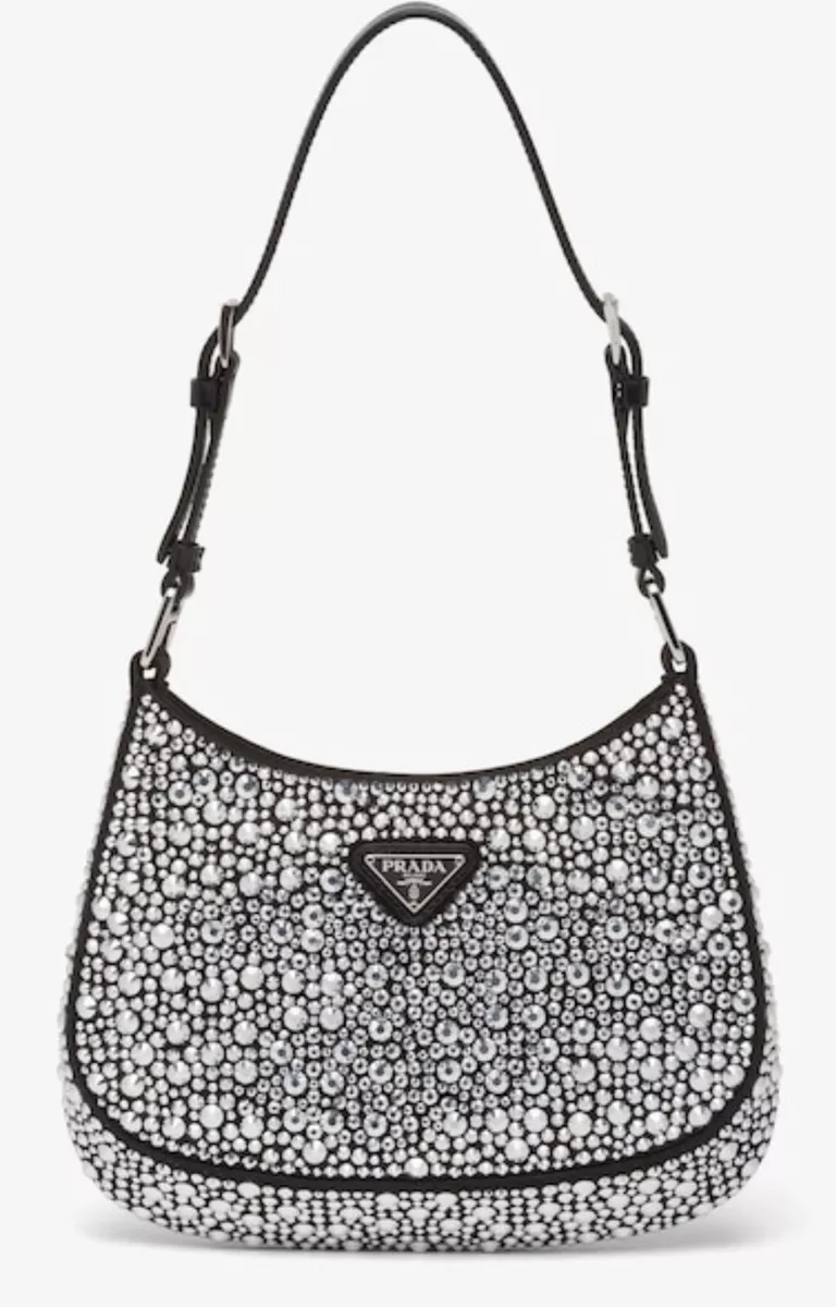 Prada Crystal Cleo Satin Bag Black/Silver Small S 8.7" LIMITED EDITION  NEW!