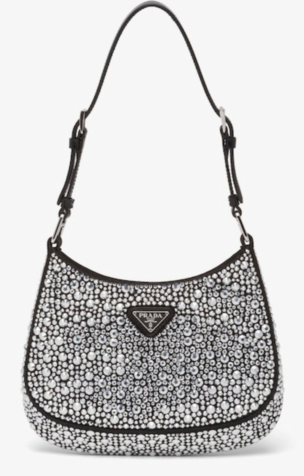 Prada Crystal Cleo Satin Bag Black/Silver Small S 