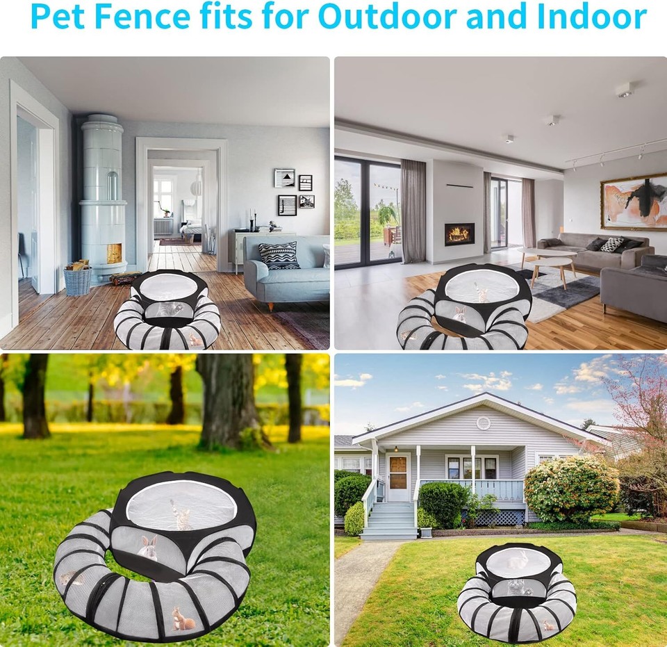 Small Animal Playpen with Toy Tunnel, Waterproof Pet Guinea Pig Black