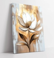 BEAUTIFUL WHITE FLOWER GOLD HOME DECOR FRAMED CANVAS WALL ART PICTURE PRINT