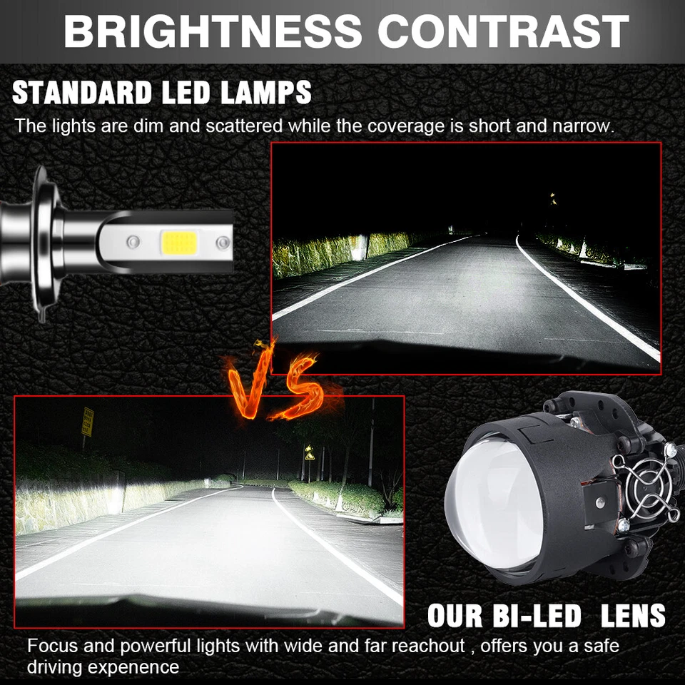 LED Headlight 2.5" Bi LED Projector LensH4 H7 9005 9006Retrofit Kit With Bulb - Image 4 of 4