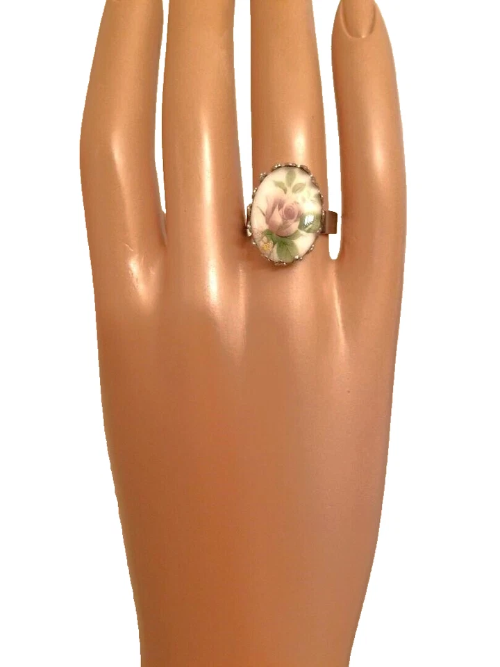 Anillos de cerámica florales de acero inoxidable ajuste ajustable Foto 3 de 4