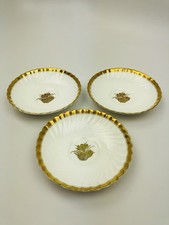 3 Antique MINTONS Tiffany  Co Gold Scalloped Fluted Rimmed Saucer plates Crocus
