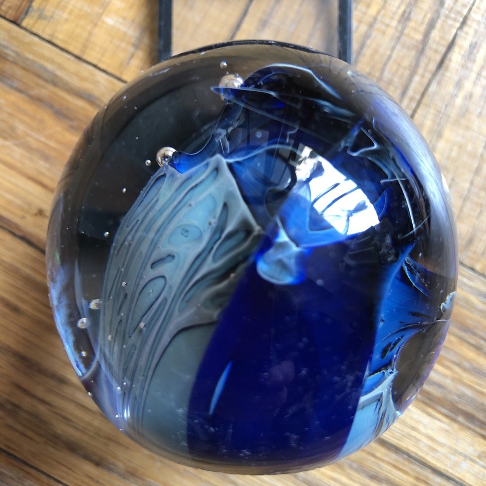 Paperweight Glass Blue White Gazing Ball Globe Bubbles Swirls 2” Art | eBay
