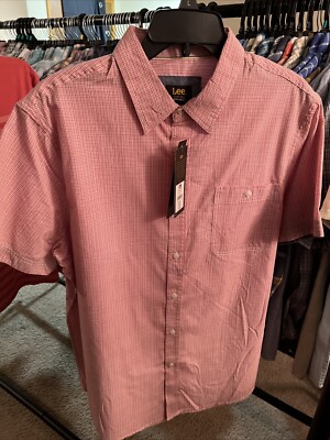 Lee Men s Dusty Coral Red Plaid Shirt X Large