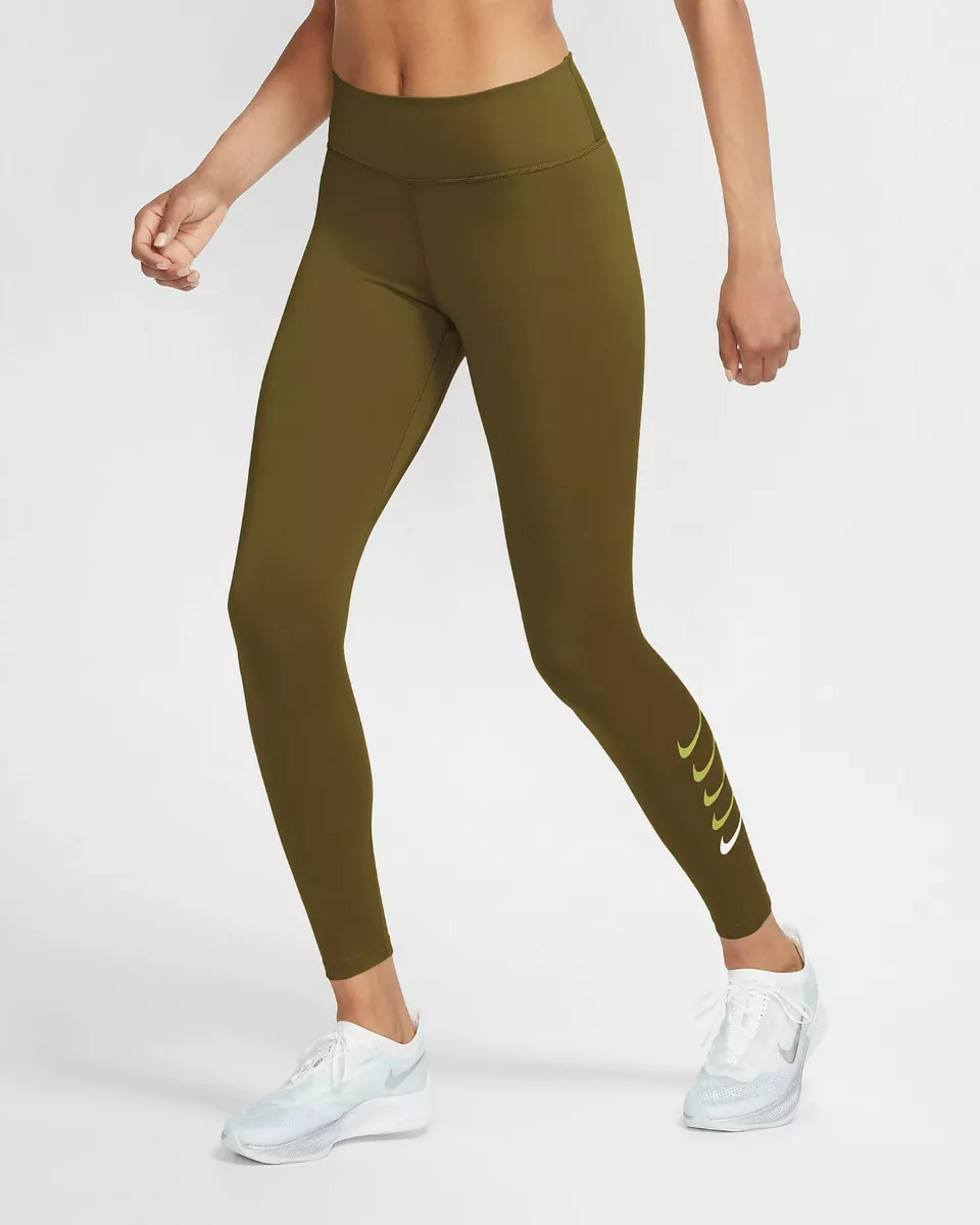 Nike Women's Swoosh Run Olive/Volt 7/8 Running Leggings (DJ0934