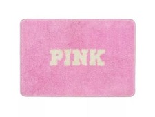 Victoria  s Secret PINK White BATH MAT Plush  Cozy Graphic BATHMAT RUG 25x17 NEW