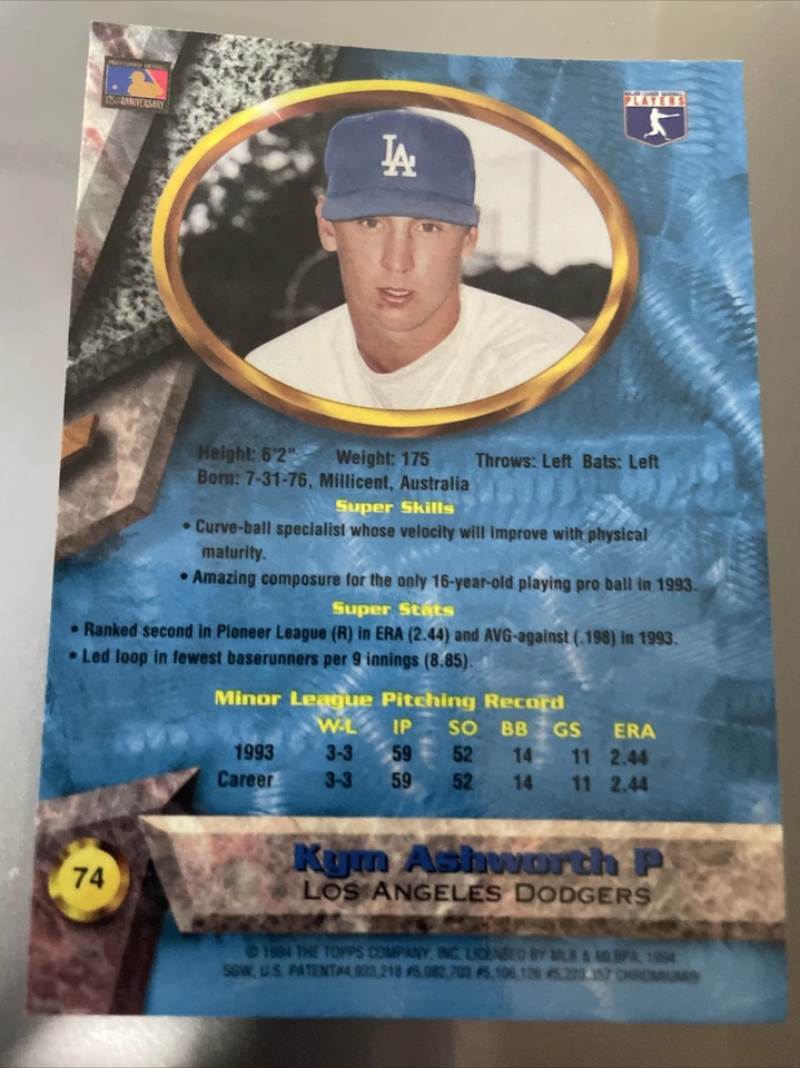 1994 Bowman's Best Baseball Card #B74 Kym Ashworth Rookie - Image 2 of 2