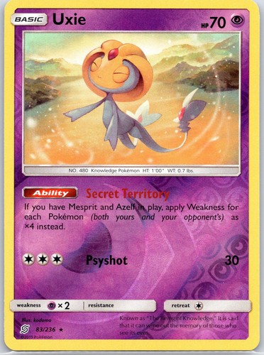 Uxie 83/236 Rare Unified Minds Pokemon Reverse Holo Lightly Played