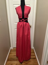 Women's Hot Pink Halter, Open Back Dress Large