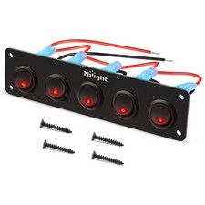 Nilight 5 Gang Red Rocker Switch Panel 12V 24V DC On Off SPST IP65 Waterproof