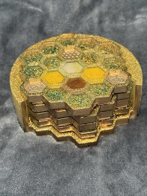 Beautiful Glitter Resin Honeycomb Coaster Set -5  Pieces
