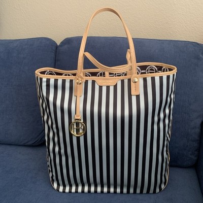 Rare Henri Bender Signature Black/Gray Stripe Bag Tote Bag NWOT