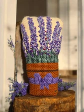 Handmade Needlepoint Doorstopper – Lavender Flowerpot Design | Brazilian Craft |
