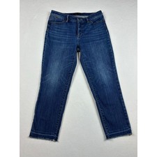 Talbots Flawless Five-Pocket Jeans Womens 8 Dark Wash Raw Hem Straight Leg Denim