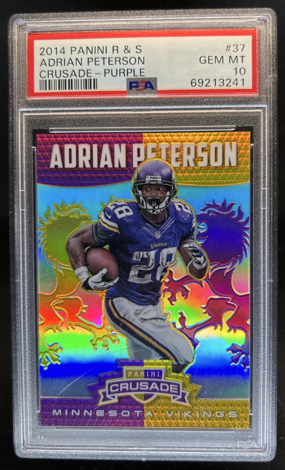 2014 Panini Rookies & Stars Adrian Peterson Crusade Purple #/49 Vikings PSA 10 view 1
