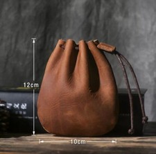Genuine Cow Leather Coin Pouch Wallet Drawstring Coin Bag Mini Coin Purse