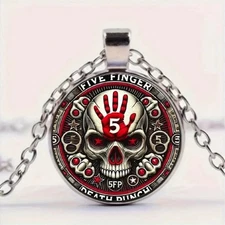 Rock Band Five Finger Death Punch Round Glass Pendant Necklace