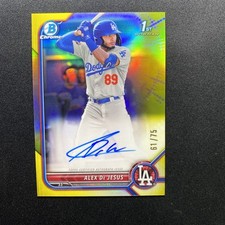 Alex De Jesus 2022 Bowman Chrome Prospects Yellow Refractor Auto #/75 Dodgers
