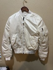 Alpha Industries Flyer s Man Intermediate MA-1 White Nylon Flight Jacket Sz S