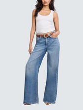 NEW Good American Weightless Leg High-Rise Cotton Denim Jeans - Indigo - Size 28