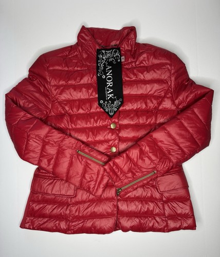 MyAnorak Red Down Puffer Blazer Jacket Womens Medium Lightweight Coat