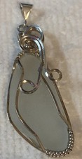 STERLING SILVER FROSTED AQUA ICE SEA GLASS PENDANT