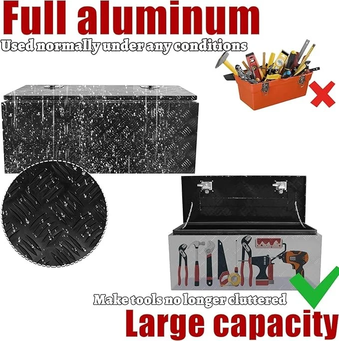 42-дюймовый алюминиевый черный ящик для инструментов под кузов грузовика пикапа прицепа хранения + замок - Изображение 4 из 4