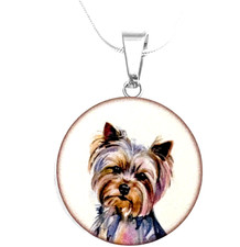 YORKSHIRE TERRIER DOG Art Print S. Steel Necklace Free Engraved message on back
