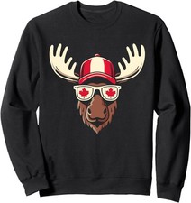 Canada Day Canadian Flag Maple Leaf Moose Sunglasses Unisex Crewneck Sweatshirt