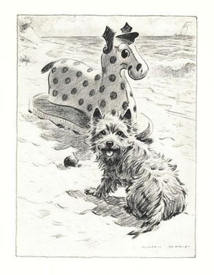 Cairn Terrier ''Beach'' - CUSTOM MATTED - Dog Art Print - M. Dennis ''N''