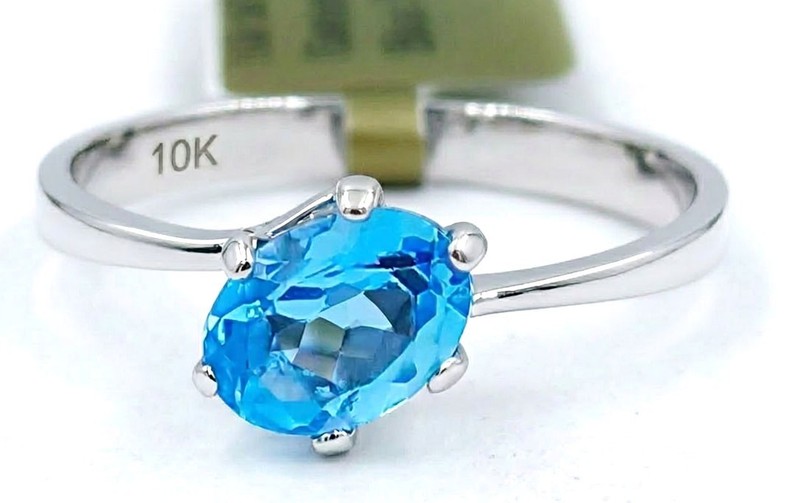 GENUINE 1.26 Cts BLUE TOPAZ SOLITAIRE RING 10k WHITE GOLD -Free Appraisal - NWT