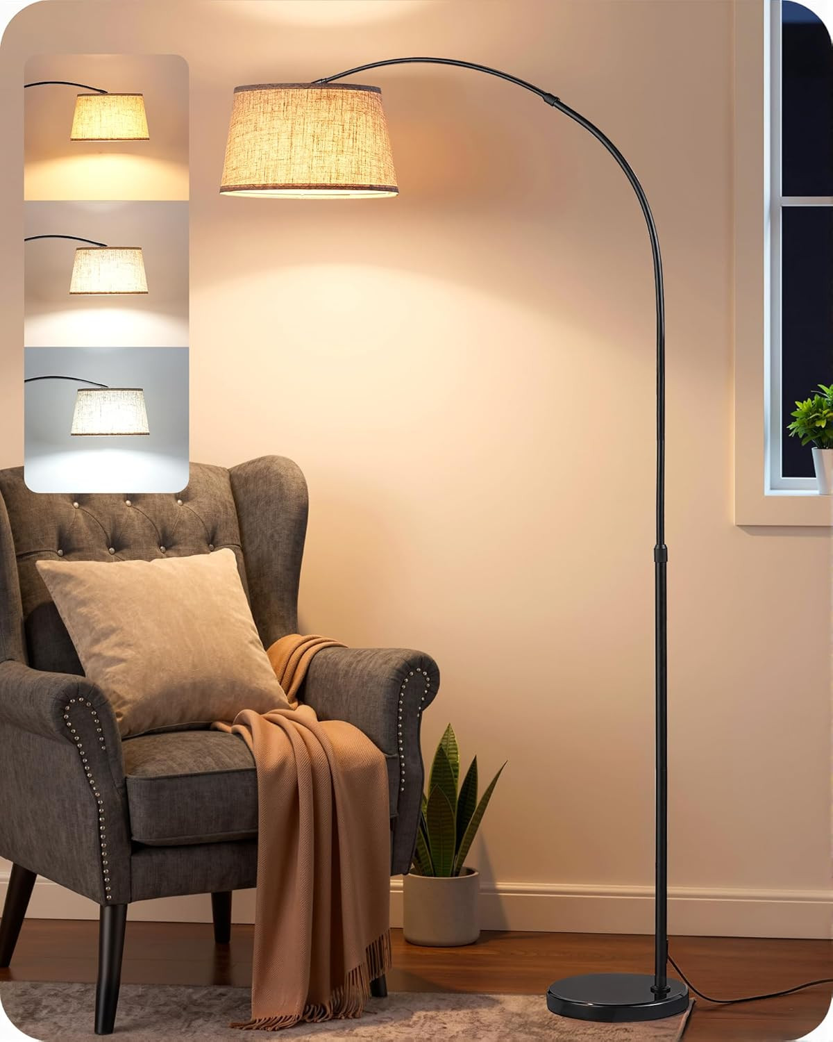 Lampada Da Terra per Soggiorno, Altezza Regolabile 143-176 Cm, Lampada Ad Arco C